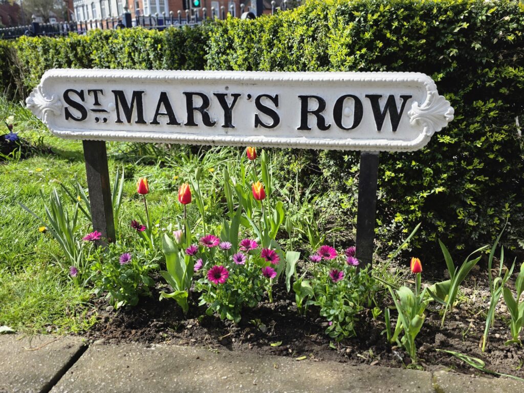 St Marys Row Sign -Moseley with Springs bulbs